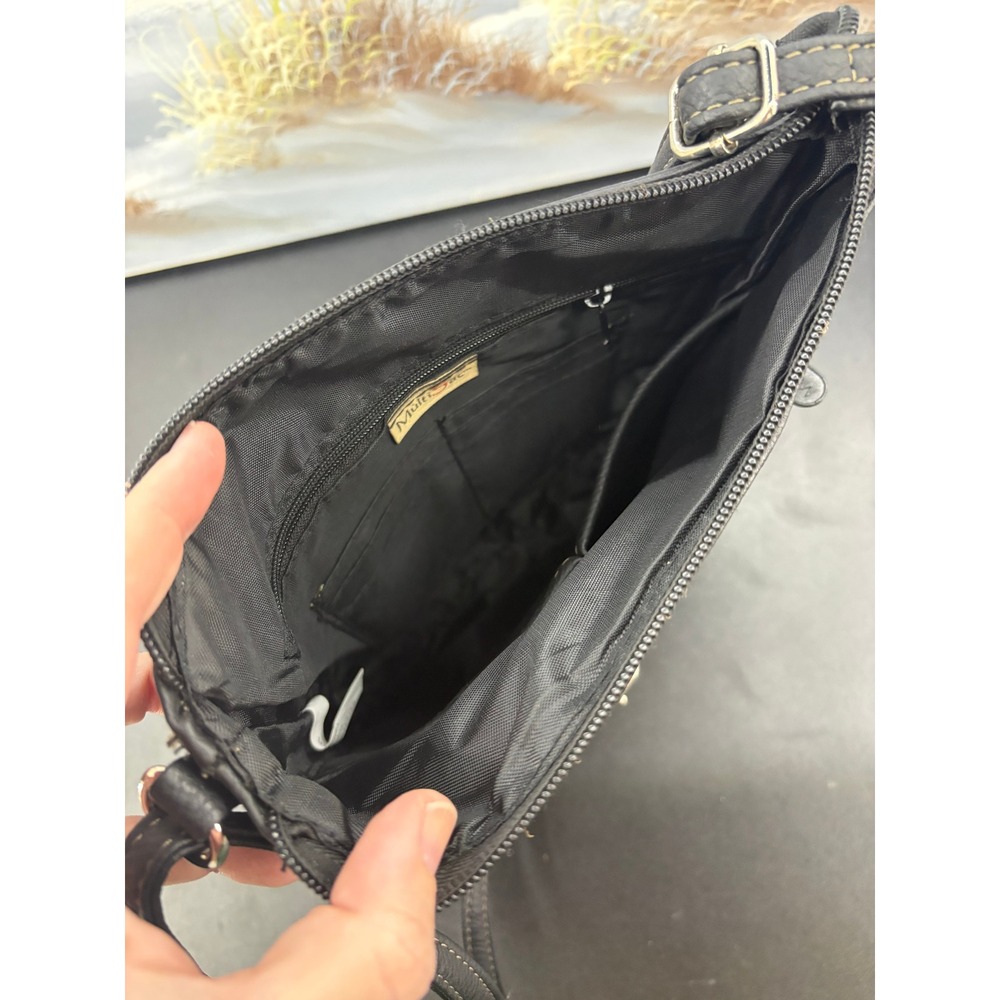 MultiSac Black Pebbled Crossbody Bag Multi Pocket Shoulder Purse Adjustable - Picture 4 of 10